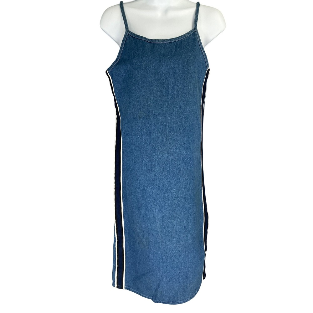 Speechless‎ Denim Mini Dress Side Stripe Spaghetti Strap Women Sz M Y2K Vintage